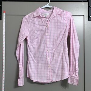 Banana Republic Non-Iron Fitted Pink Plaid Button Down Stretch Petite OP Office
